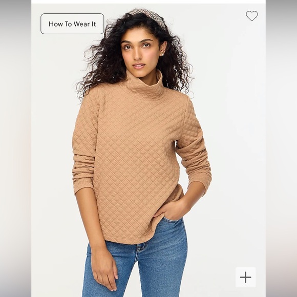 J. Crew Quilted Mockneck Pullover camel - Picture 2 of 11